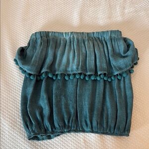 On The Road Blue Ruffled Blouse with Blouson Effect
